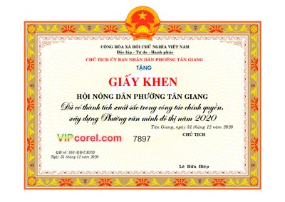 File tranh Giấy khen của hội nông dân phường Tân Giang (ảnh gốc) in trần nhà