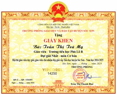 File tranh Giấy khen giáo viên dạy giỏi trường tiểu học file corel (gốc) in backlit film