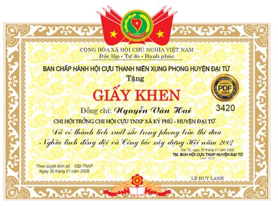 File gốc Giấy khen hội cựu thanh niên xung phong file Corel (in tráng gương) nghệ thuật