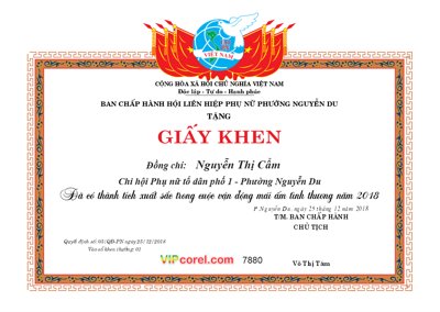 File gốc Giấy khen hội liên hiệp phụ nữ P.Nguyễn Du file corel (in lụa) cao cấp