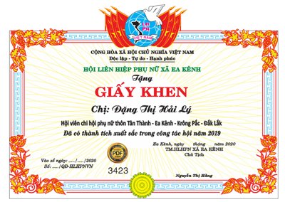 File tranh gốc Giấy khen hội liên hiệp phụ nữ xã Ea Kênh file Corel (bản quyền) Filetranh.com