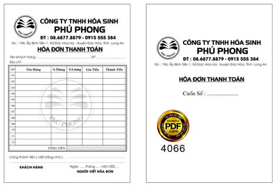 File gốc Hóa đơn công ty hóa sinh Phú Long file corel (in mica) cắt laser