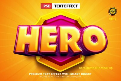 File tranh trang trí Hiệu ứng chữ PSD - Hero game title mock up file PSD (file gốc)