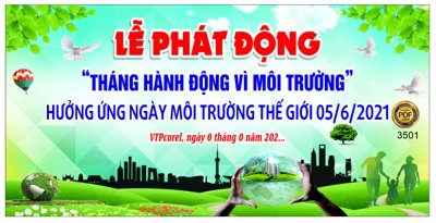 File gốc in ấn Lễ phát động "Tháng hành động vì môi trường" file Corel chuẩn màu CMYK