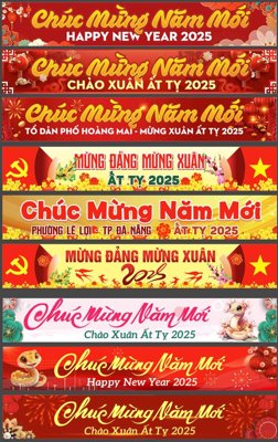 File gốc Mẫu Pano ngang Happy New Year 2025 file corel (in lụa) trang trí tường