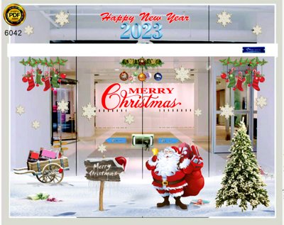 File tranh Mẫu decal dán kính lễ giáng sinh 2023 #7 file corel (bản gốc) in lụa dán tường