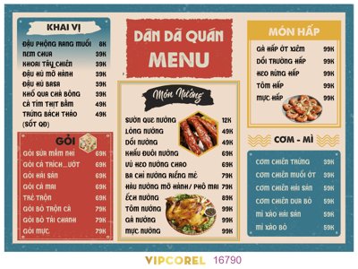 File tranh Mẫu menu đồ ăn quán dân dã file corel (bản gốc) trang trí văn phòng