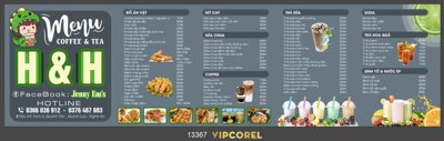 Tải về file gốc Mẫu menu đồ ăn vặt coffee & Tea H&H file corel (dùng cho in quảng cáo)