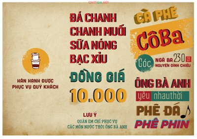 File in ấn Mẫu menu Cà phê Cô Ba phong cách cổ xưa file CDR (bản gốc) cao cấp