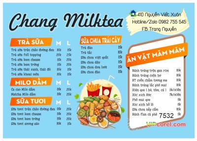 Tải file Mẫu menu Chang Milktea - quán trà sữa file corel (ảnh gốc) in gạch 3D