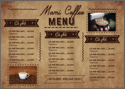File gốc Mẫu menu Quán cà phê Mami file thiết kế A (dành cho quảng cáo)