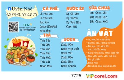 File gốc in ấn Mẫu menu cà phê - ăn vặt Uyên Nhỏ file corel độ phân giải cao