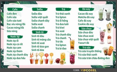 File tranh Mẫu menu cà phê - nước ép sinh tố - trà sữa (bản gốc) in lụa 5D