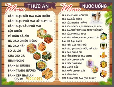 File in ấn chuyên nghiệp Mẫu menu trà sữa - menu quán ăn nền gỗ corel (file gốc)