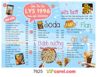 File ảnh Mẫu thiết kế menu tiệm trà sữa LYS 1996 file corel (gốc) in standee