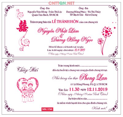 File gốc Mẫu thiệp cưới đẹp #19 - Wedding Invitation file CDR (trang trí) cho phòng khách