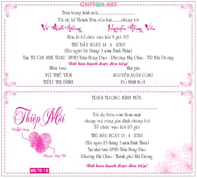 File in trần Mẫu thiệp cưới đẹp #24 - Wedding Invitation file CDR (file gốc) phong thủy