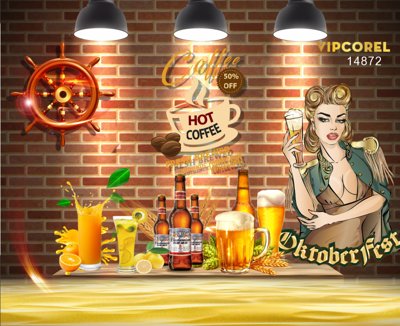 Tải file Mẫu tranh tường quán cà phê - bia hơi đẹp 2025 (ảnh gốc) in tranh kính