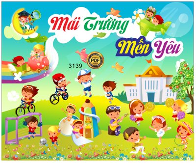 File tranh Market Mái trường mếm yêu - Trường mầm non file Corel (ảnh gốc) in trần 3D