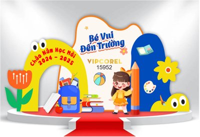 File ảnh Market checkin Bé vui đến trường 2025 file corel (gốc) in PP, decal