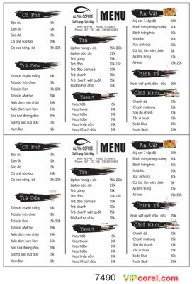 File gốc Menu để bàn Alpha coffee - cà phê - ăn vặt file corel (PNG) nền trong suốt