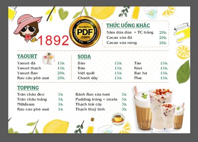 File tranh Menu đồ uống Yaourt - soda - topping tone màu trắng file CDR (ảnh gốc) sắc nét hoàn hảo