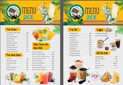 File ảnh Menu 2CE trà chanh - sữa chua lắc file PDF (gốc) in PP, decal