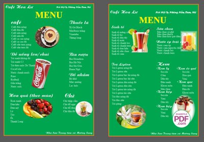 File PSD Menu Cà phê Hoa Lư file vector PDF & CDR (gốc) cho designer