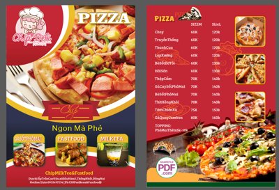 File gốc Menu Chip Milk Tea - Pizza - Nước ép file PDF và file CDR (in tráng gương) ốp tường