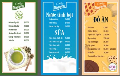 Tải file Menu Coffee Trung Nguyên file vector PDF và file CDR (gốc) in nhanh