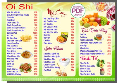Mua file ảnh gốc Menu Oi Shi - Sữa chua - trái cây - mì cay file PDF & CDR (chất lượng cao)