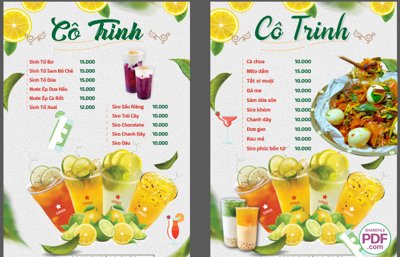 File tranh Menu Quán Drink Cô Trinh file PDF và file CDR (bản gốc) trang trí văn phòng