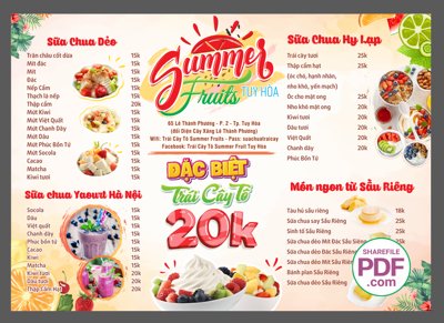 File in trần Menu Summer Fruits Tuy Hòa file vector PDF & CDR (bản gốc 3D) sống động