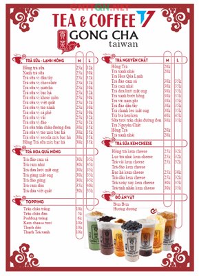 File in mica Menu Tea & coffee - trà sữa Gong Cha file CDR (bản gốc) làm vách ngăn