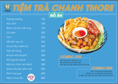 File ảnh Menu Tiệm trà chanh Tmore file vector PDF và file CDR (gốc) in biển hiệu