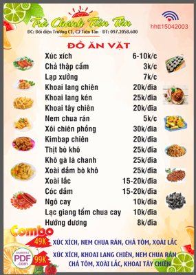 File tranh Menu Trà Chanh Tiên Tân file vector PDF & CDR (ảnh gốc) cho in ấn kỹ thuật số