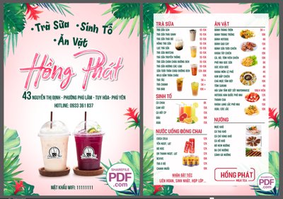 Download file gốc Menu Trà sữa - sinh tố - ăn vặt file vector PDF và file CDR (in mica) trong suốt