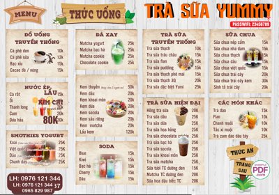 File gốc Menu Trà sữa Yummy file vector PDF và file CDR (PNG) không nền chất lượng