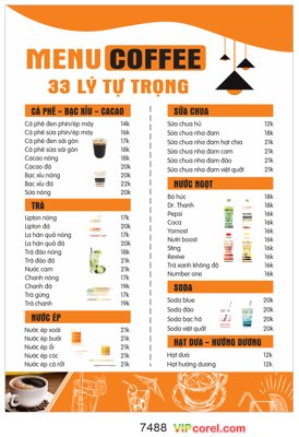 File gốc Menu a4 để bàn coffee 33 lý tự trọng file corel (bản quyền) cho in ấn