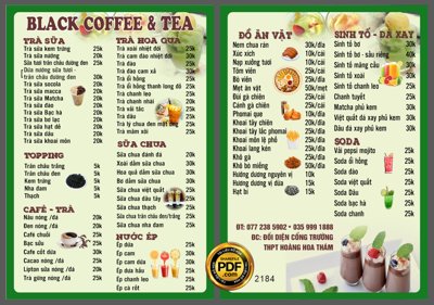 File gốc Menu a4 quán Black Coffee and Tea file CDR (in mica) trang trí