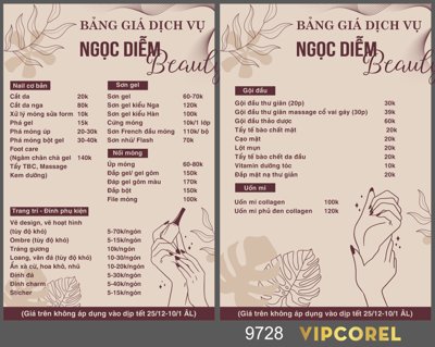 Tải file Menu bảng giá dịch vụ Nail Ngọc Diễm vector (ảnh gốc) 300dpi Menu bảng giá dịch vụ Nail Ngọc Diễm vector