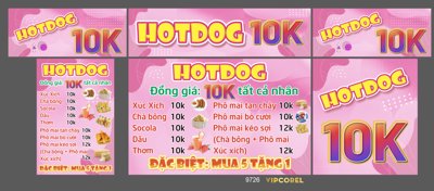 Tải file Menu quán ăn vặt Hotdog 10k nền màu hồng file vector (gốc) làm file thiết kế