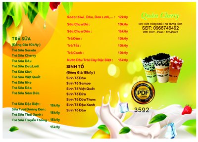 Download file Menu quán đồ uống trà sữa Cherry file corel (chuẩn in) Menu quán đồ uống trà sữa Cherry file corel