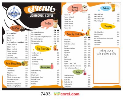 File ảnh Menu quán Light house coffee file vector corel (gốc) cho trang trí nhà hàng