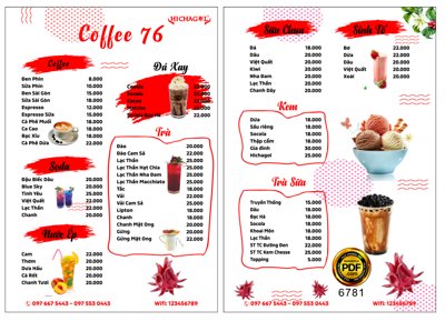 File gốc Menu quán coffee 76 file coreldraw x7 (in tráng gương) sang trọng