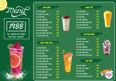 File tranh Menu quán nước 1988 Nguyễn Tất Thành file PDF và file CDR (ảnh gốc) in trần 3D