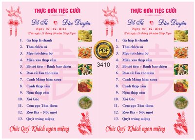 File gốc Menu thực đơn tiệc cưới Đào Duyên file corel (ảnh chi tiết) để in trần