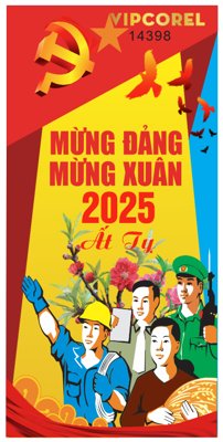 Download file gốc Pano Mừng Đảng Mừng Xuân Ất Tỵ 2025 file corel (in mica) logo