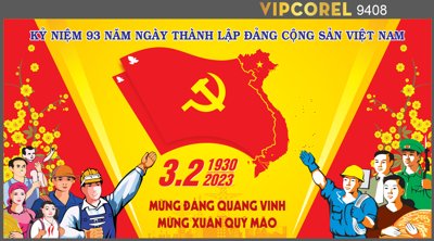 File PSD Pano mừng Đảng Quang Vinh - Mừng Xuân 3/2 (bản gốc) dễ dàng edit