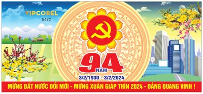 File gốc Pano mừng Đảng Quang Vinh - Mừng Xuân 3/2 #6 (in lụa) hoa văn cổ điển